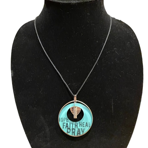 Black cord turquoise loops jewelry necklace - Picture 2 of 9